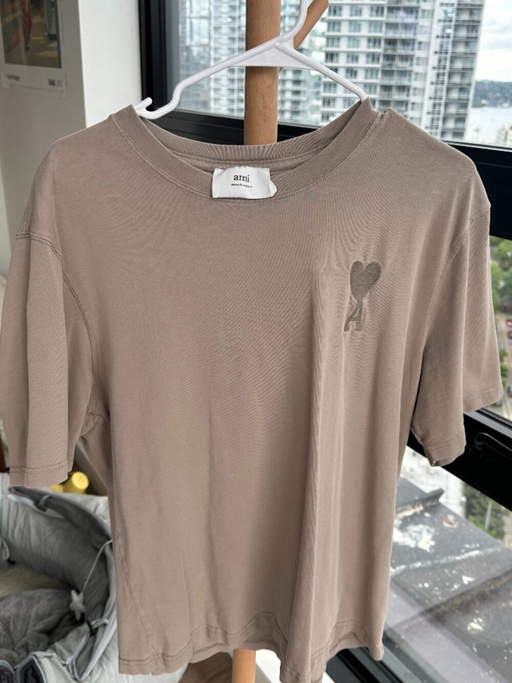 Ami Paris Alexandre Mattiussi Taupe Tonal Ami de Coeur Logo Tee